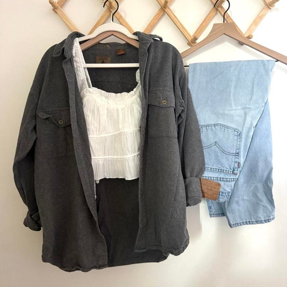 Grey 100% cotton button up shirt workwear heritage